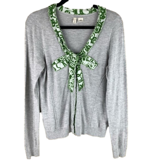 ANTHROPOLOGIE Moth I Grey I Sweater Cardigan I Green Bow - Picture 1 of 13